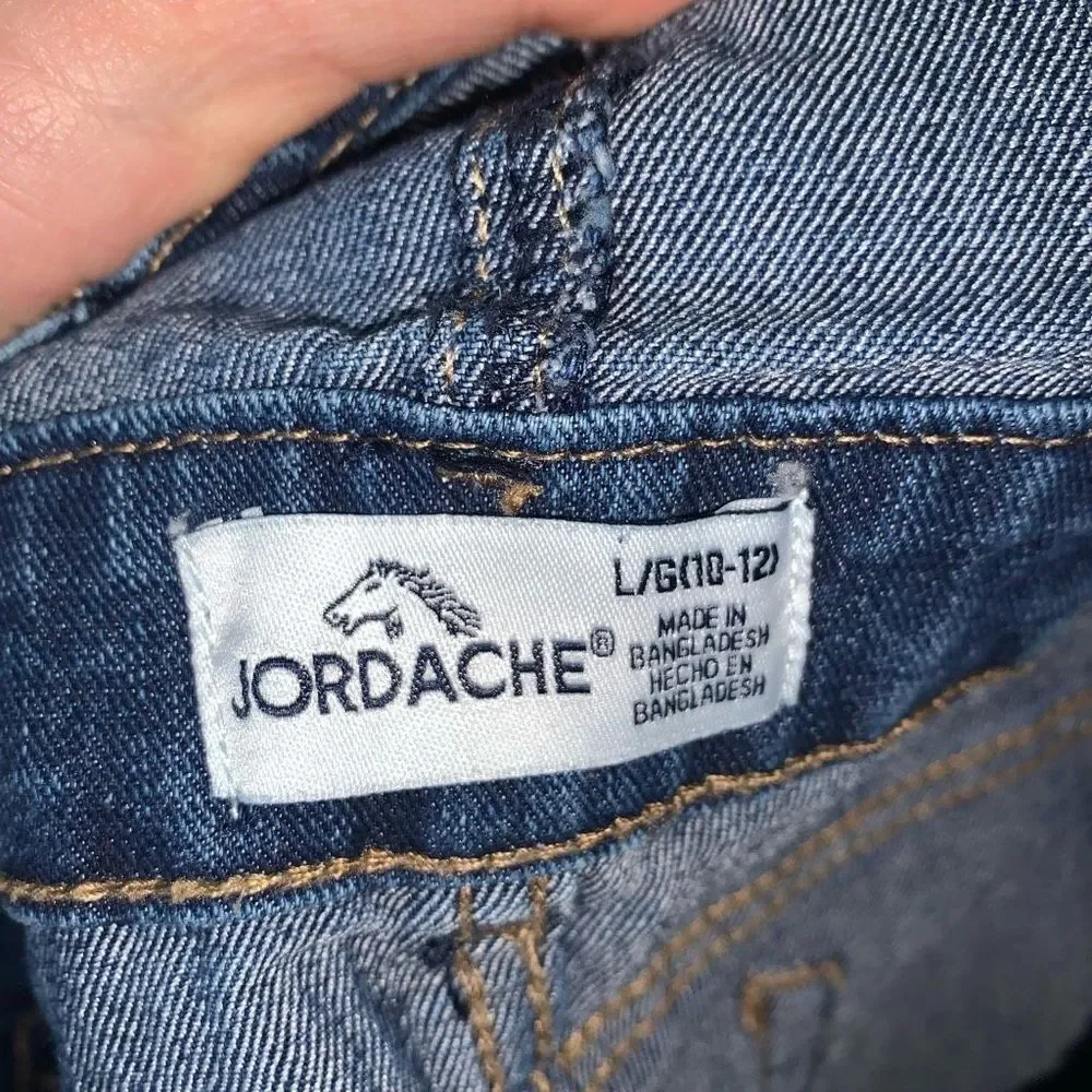 Jordache lace daisy  dark wash L 10-12 cutoff overall shorts